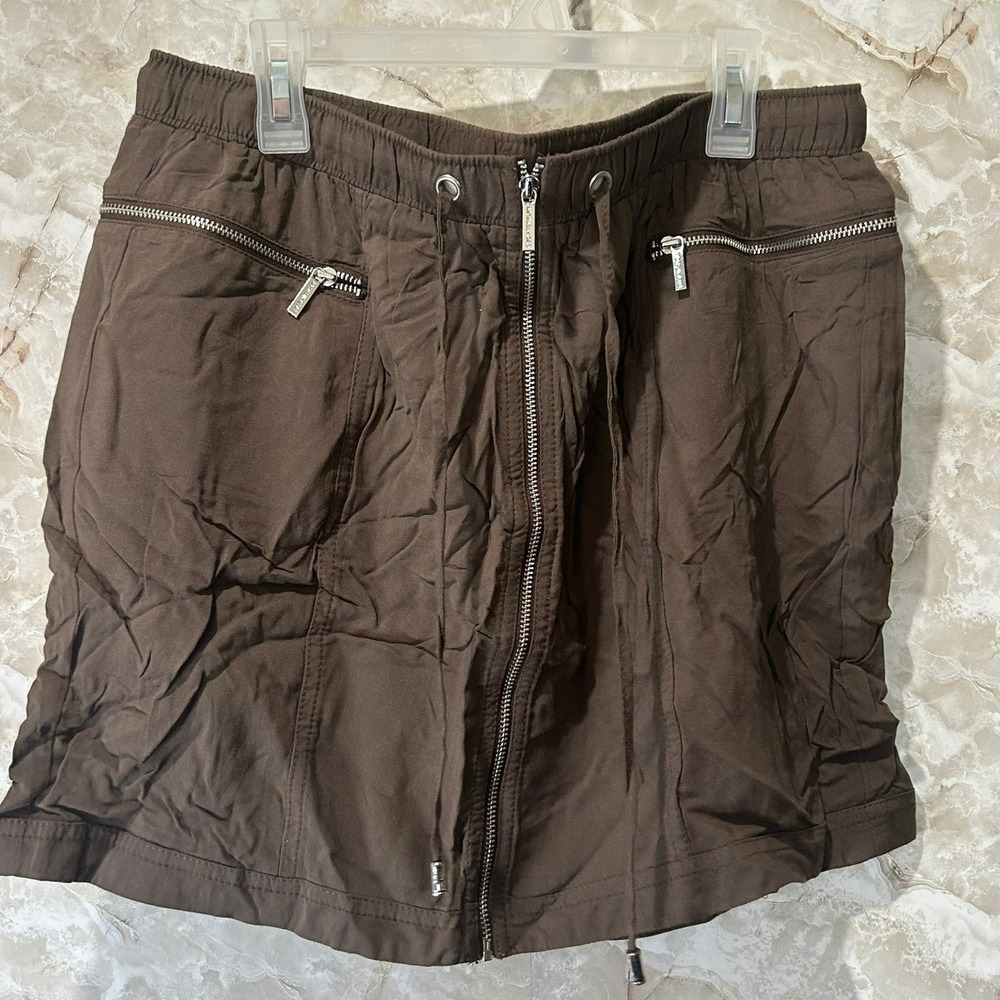 Michael Kors Brown Rayon Mini Skirt with Zipper Accents - Women's Size 12